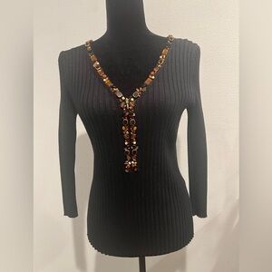 BELLDINI RIBBED FITTED SWEATER WITH BEADING SIZE MEDIUM